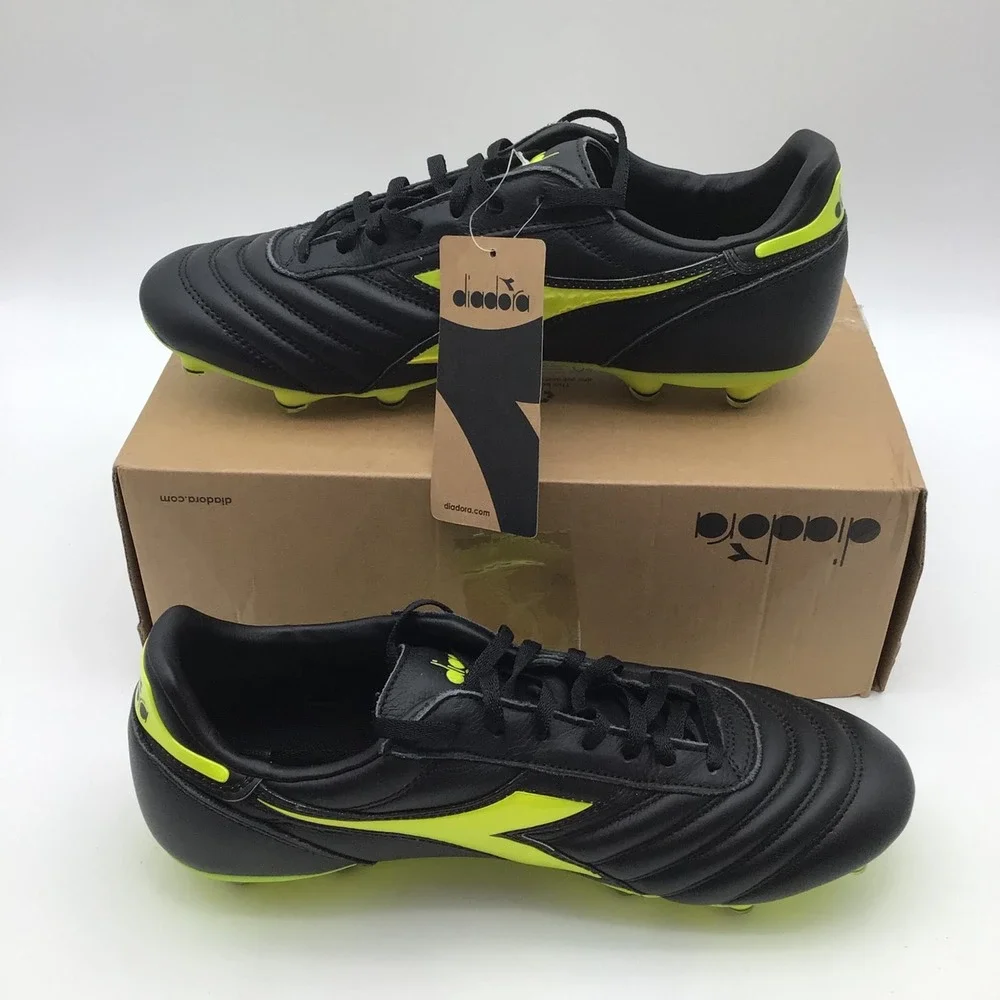 Diadora Brasil Icon LT+ LP12 Mens Soccer Cleats Black Neon Yellow Size 10 NEW